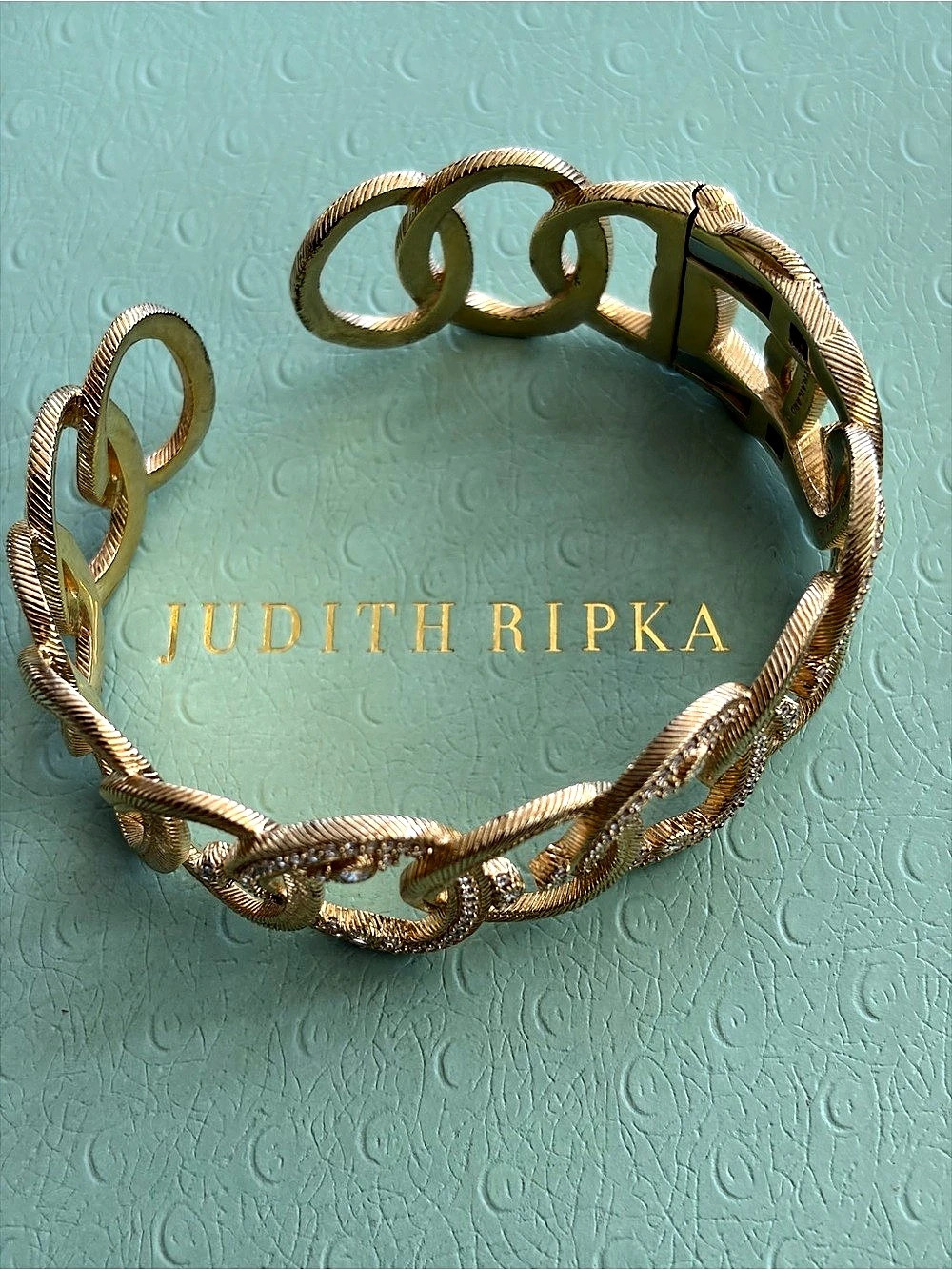 Judith Ripka Gold Clad Oval Link Cuff Bracelet Like New